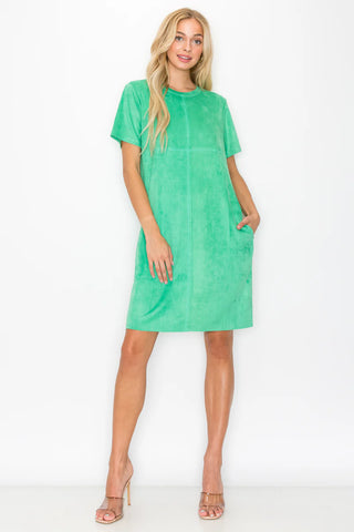 Buy green JOH Audrey Suede Round Neck Dress