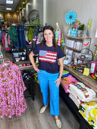 Queen of Sparkles Navy Flower Flag Tee